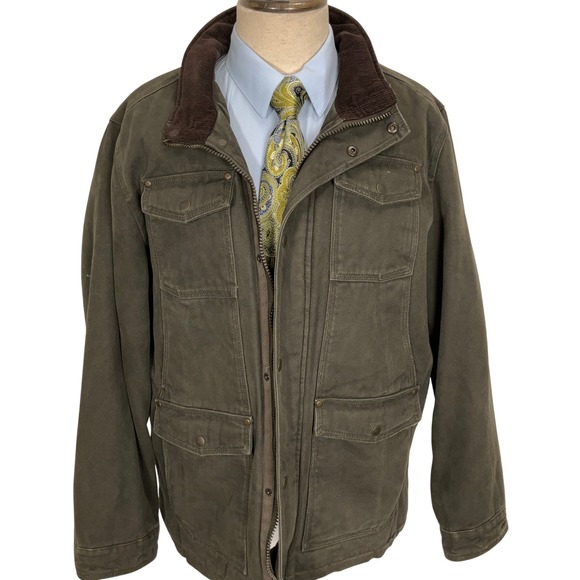 GH Bass Jacket Men XLarge Olive Green Plaid Lined Corduroy Collar Workwear Coat - Picture 1 of 13